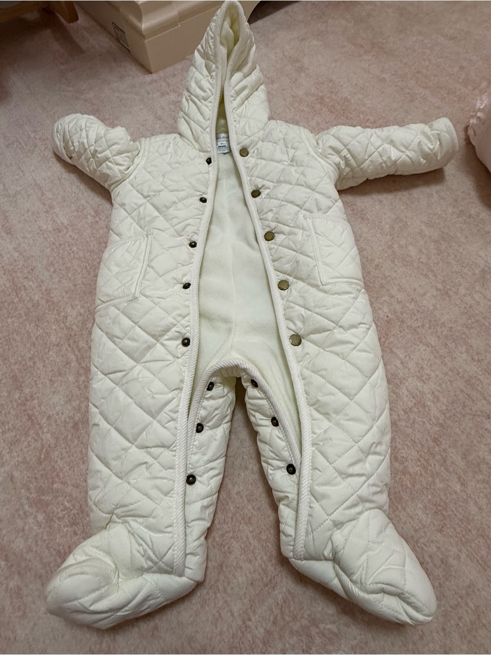 Polo by Ralph Lauren Cream Quilted Hooded Baby One-Piece Puffer